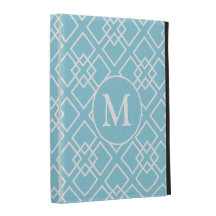Aqua Monogram Geometric Diamond Pattern iPad Case