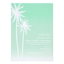 Aqua Ombré  Palm Trees Beach Wedding Invitation