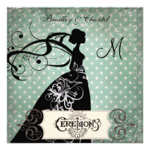 Aqua Polka Dots Silhouette Bride Invitation