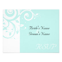 Aqua Reverse Swirl Wedding Matching RSVP Personalized Invitations