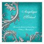 Aqua silver floral wedding engagement custom invitation