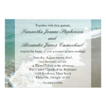 Aqua Surf Crashing Water Beach Destination Wedding Custom Invitation