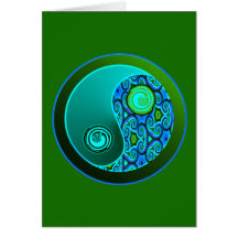 Aqua Swirls Yin Yang Greeting Card