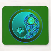 Aqua Swirls Yin Yang Mouse Pad