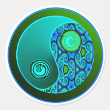 Aqua Swirls Yin Yang Stickers