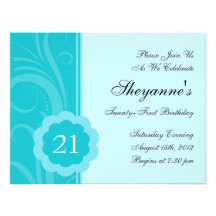 Aqua Teal Swirl 21st Birthday Party Invitation