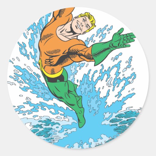 Aquaman Leaps in Wave Round Sticker