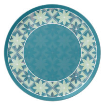 Aquamarine Decorative Floral Tiles Plate