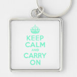 Aquamarine Keep Calm and Carry On Key Chains