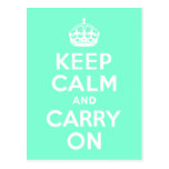 Aquamarine Keep Calm and Carry On Postcards