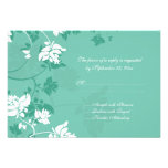 Aquamarine white floral swirls wedding RSVP card Personalised Invitation