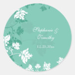 Aquamarine white floral swirls wedding stickers