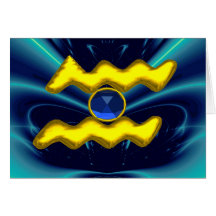 AQUARIUS Blue Sapphire & Gold Zodiac Birthday Card