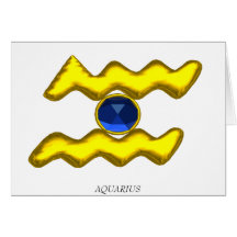 AQUARIUS Blue Sapphire & Gold Zodiac Birthday Card