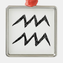 Aquarius. Zodiac Astrology Sign. Black. Christmas Ornament
