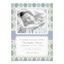 Argyle Birth Announcement (Blue & Aqua)