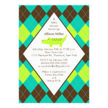 Argyle Preppy Alligator Boy Baby Shower Invitation