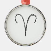 Aries. Zodiac Astrology Sign. Black. Christmas Tree Ornaments
