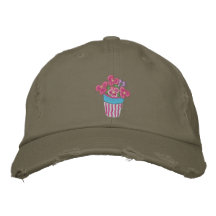 Art Cap: Pink Pansies in a Pot Embroidered Hat