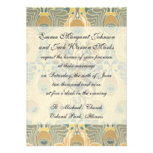 art deco art nouveau peacock pattern art personalized invitations