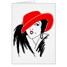 Art Deco Beautiful Woman Red Hat Cards