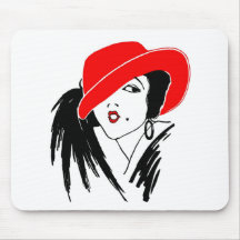 Art Deco Beautiful Woman Red Hat Mouse Pad