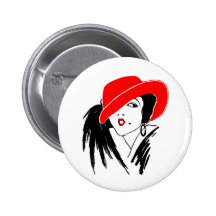 Art Deco Beautiful Woman Red Hat Pin