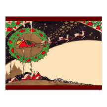 Art Deco Christmas Santa Postcard