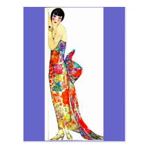 Art Deco Lady in formal Gown Postcard