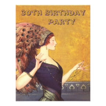 Art Deco Peacock Flapper 30th Birthday Party Personalized Invites