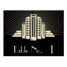 Art Deco Tower Ray in Black and Ivory Table Number Post Cards