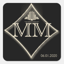 Art Deco Tower Ray Monogram Sticker