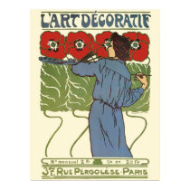 Art Deco Woman Painting Poppies posters