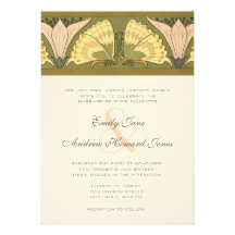 Art Nouveau Butterfly & Lily Wedding Invitation
