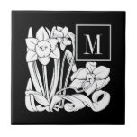 Art Nouveau Daffodil Monogram Ceramic Tile tiles