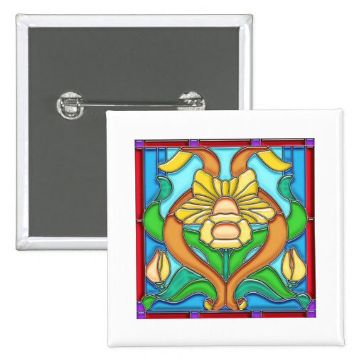 Art Nouveau Daffodil Stain Glass Frame Pins