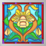 Art Nouveau Daffodil Stain Glass Frame Poster