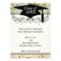 art nouveau decorative foliage floral graduation personalized invite