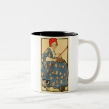 Art Nouveau -Girl knitting with her cat Coffee Mug
