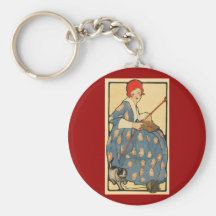 Art Nouveau -Girl knitting with her cat Keychain