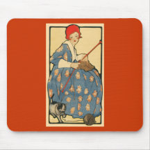 Art Nouveau -Girl knitting with her cat Mouse Mats