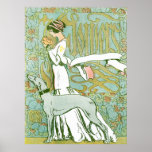 Art Nouveau Greyhound and Lady with Flower Print
