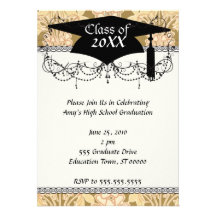 art nouveau intricate floral brown pattern grad personalised invite