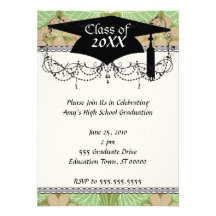 art nouveau leafy green floral pattern graduation announcements