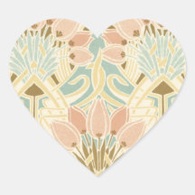art nouveau nature floral pattern art heart sticker