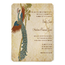 Art Nouveau Peacock Birds Wedding Invitation 3