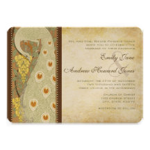 Art Nouveau Peacock Birds Wedding Invitation 3