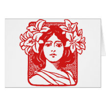 Art Nouveau Portrait of Woman with Lilies Greeting Card