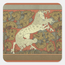 Art Nouveau Prancing Horse Seal Square Stickers