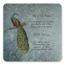 Art Nouveau Silver Metallic Peacock Tea Party Announcements